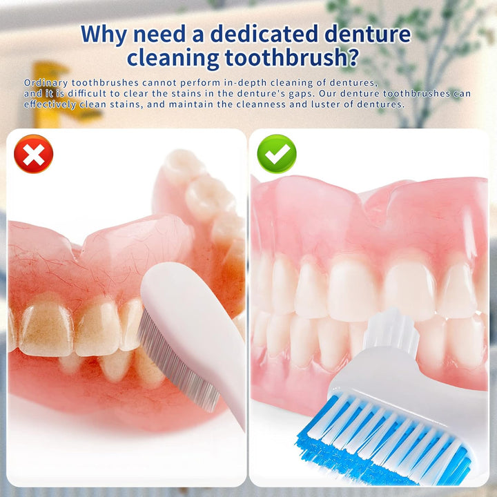 2 Denture Brush with Double Side Soft Bristles, Denture Cleaning Toothbrush for Cleaning Denture, Retainers,Invisible Braces