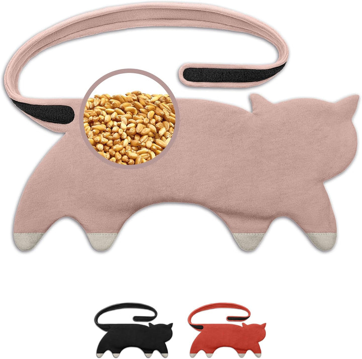 10-Chamber Wheat Bag for Microwave, Washable - Grain Pillow Made of 100% Organic Cotton & Organic Wheat - Ideal Natural Relief for Stomach and Period Pain - Cat, Red