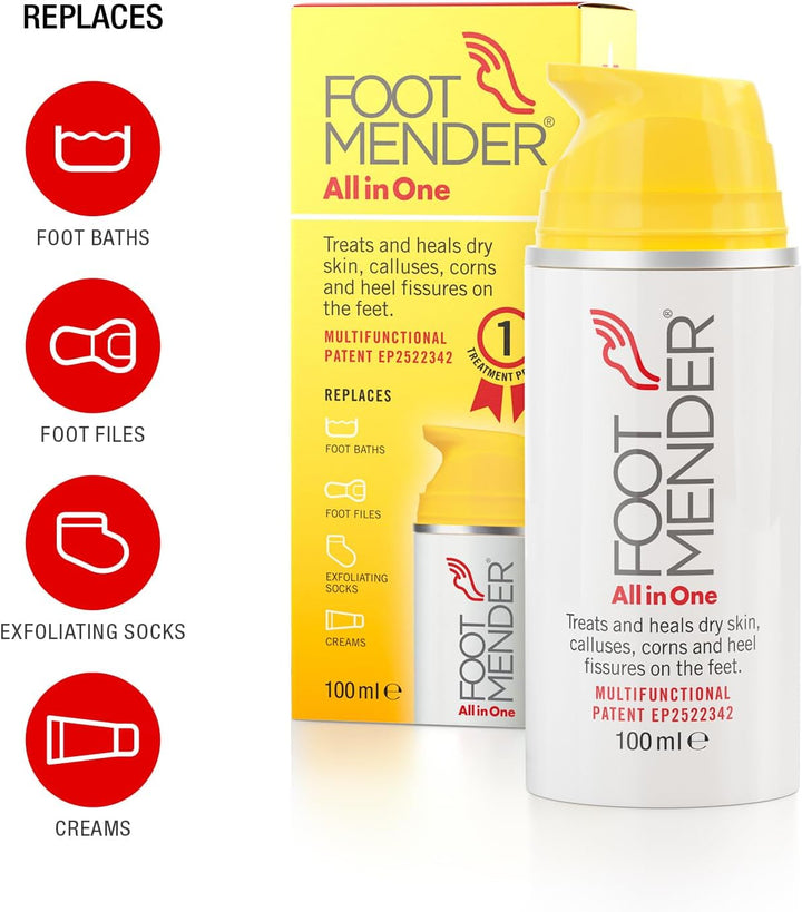 All in One | Treats and Heals Dry Feet, Hard Skin (Calluses), Corns and Cracked Heels (Heel Fissures) | Significant Effect after First Treatment | 100Ml