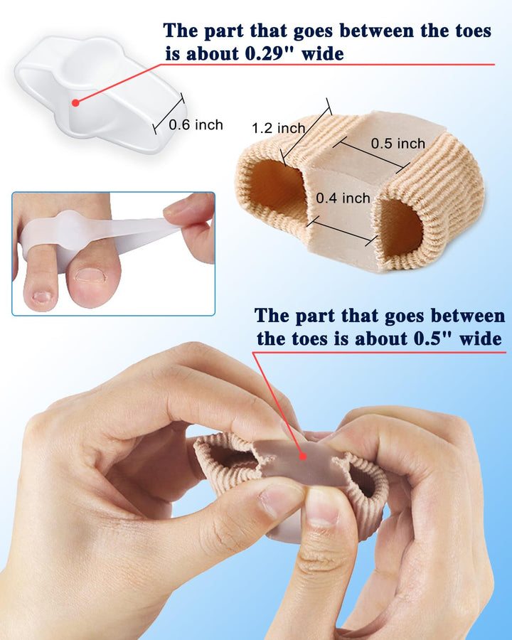 PGRODE Bunion Toe Separators Gel Bunion Corrector Soft Big Toe Spacers for Feet Women Men Toe Correct, Elasticity Hammer Toe Straightener with 2 Loops (2 Nylon+2Gel)