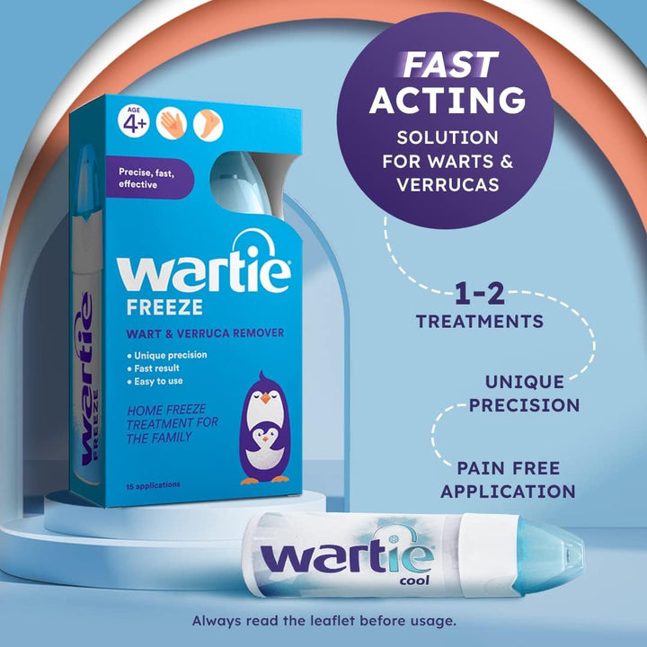 Freeze Wart and Verruca Remover, Safe for Adults and Children Aged 4+, Fast Acting Wart and Verruca Treatment for Hands and Feet, Contains 15 Applications, White, 50 Ml (Pack of 1)