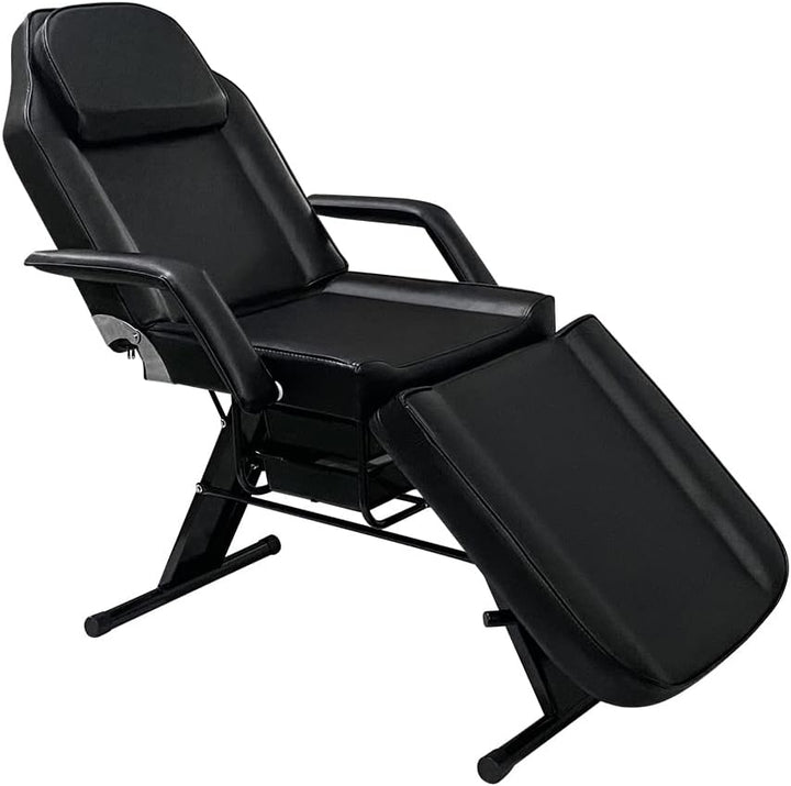 Balance Massage Bed Table Adjustable Reclining Beauty Salon Chair Tattoo Spa Facial Couch Bed with Stool (Black)