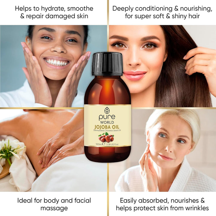Natural Jojoba Oil 100% Pure and Undiluted 100Ml. Coldand Freshly Pressed Premium Quality Jojoba Oil – Skin, Nails, Body and Face,