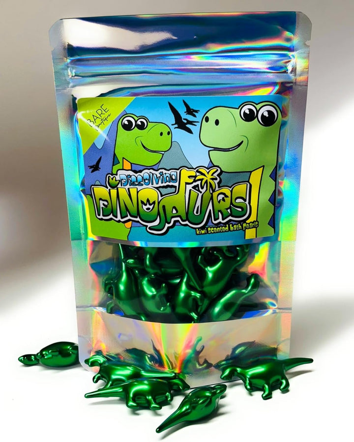 Dissolvable Dinosaurs - 15 X Kiwi Scented Bath Pearls. Bath Oil Pearls, Bath Oil Beads, Fruity Bath Relaxation. 90S Retro Gifts. Dino Dinosaur Themed Gift