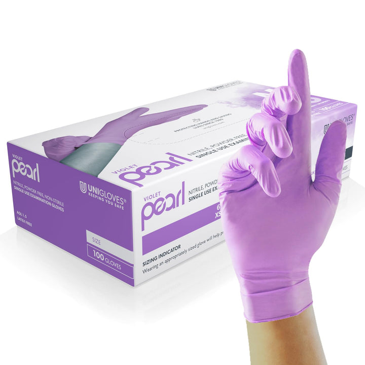 White Pearl Nitrile Examination Gloves - Multipurpose, Powder Free and Latex Free Disposable Gloves - Box of 100 Gloves, White, Medium (GP0023)