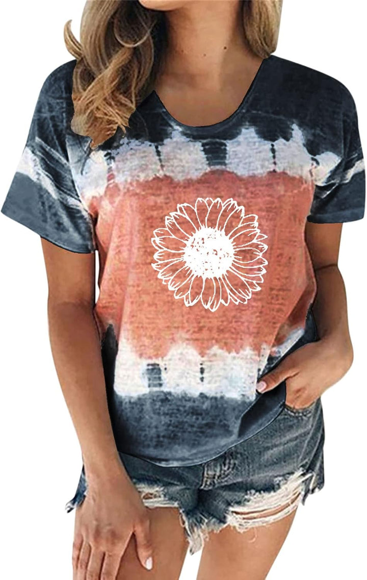 Women'S T-Shirt Summer Women'S Blouse Short Sleeve Floral Print T-Shirt Clothing Woman Basic Shirt Pullover Crew Neck Clothes T-Shirt Tops Casual Plain Tops Women'S Blouse