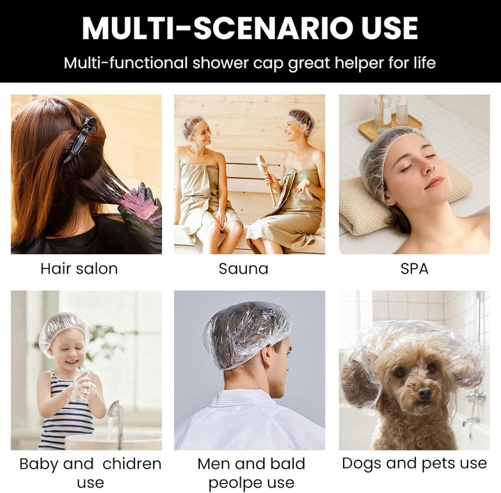 100Pcs Shower Caps Disposable, Disposable Shower Caps for Women, Large Thick Waterproof Shower Cap, Plastic Elastic Hair Bath Caps for Hair Treatment for Salon, Spa, Travel, Home Use, Hotel (White)