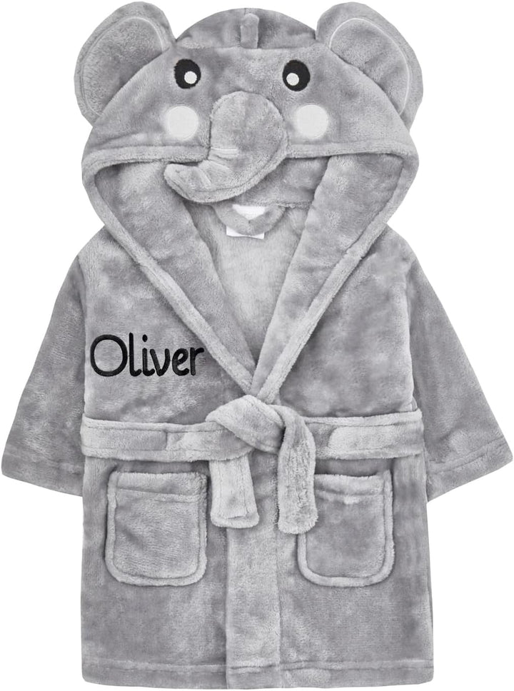 Personalised Baby Bathrobe Hooded Fleece Dressing Gown Super Soft Gifts Bath Robe for Boys Girls Cute Teddy Ears 0-4 Years