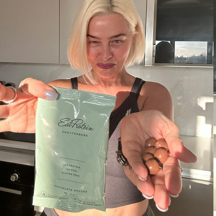 - Chocteaser Balls, Box of 10 Servings - High Protein Cripsy Coated Chocolate Snacks - 166 Calories per Portion, Low in Sugar, Gluten Free, Suitable for Vegetarians