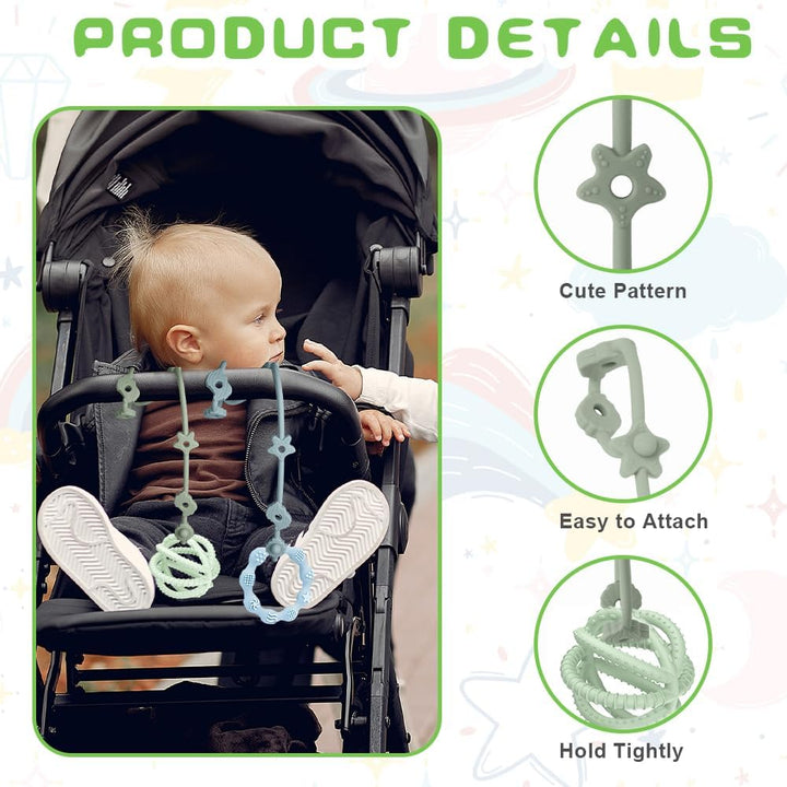 Silicone Toy Clip, 4Pcs Toy Safety Straps, Food Grade Silicone Pacifier Clips Sippy Cup Strap, Adjustable Stroller Pacifier Strap Hanging Toys, Baby Toy anti Drop Chain (Blue/Green)