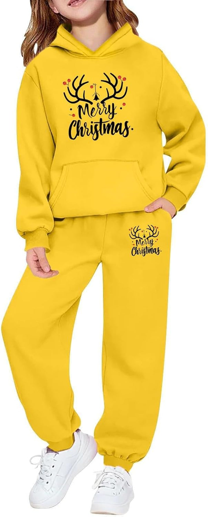 Girls Outfits 2 Piece Long Sleeve Top and Jogger Pants Holiday Party Wear Festive Graphic Print Soft Fleece for Toddler Youth Seasonal Family Matching Christmas Wrapping Bags