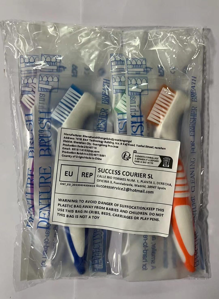 Denture Brush, 4 Pieces Small Toothbrush for Dentures, Multi-Layered Bristles Ergonomic Rubber Handle for False Teeth Cleaning