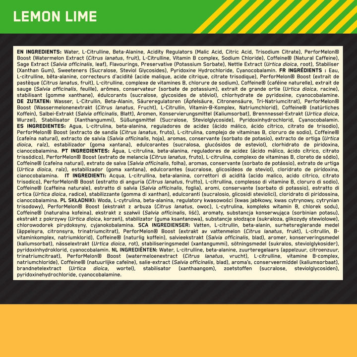 Gold Standard Pre-Workout Energy Shot, Ready to Drink Food Supplement with Beta Alanine, Caffeine, Performelon Boost and Vitamin B6 and B12, Lemon Lime Flavour, 12-Pack, 12 X 60 Ml