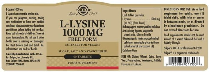 Lysine 1000 Mg, 50 CT