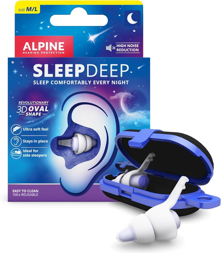 Sleepdeep – Ear Plugs for Sleep - New 3D Oval Shape and Super Soft Reusable Noise Cancelling Ear Plugs - 27Db Noise Reduction - Ideal for Side Sleepers and Block Out Snoring (M/L)