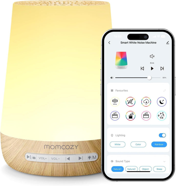 Baby Sound Machine,  White Noise Machine for Baby Sleeping with Night Light, Toddler Sleep Trainer with 34 Soothing Sounds, Timer, App Remote Control, Personal Sleep Routine(White)