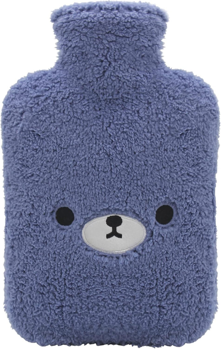 Hot Water Bottle with Cute Fleece Cover, 2L Hot Water Bag for Hot and Cold Compress, Hand Feet Warmer, Neck and Shoulder Pain Relief,Bear Blue