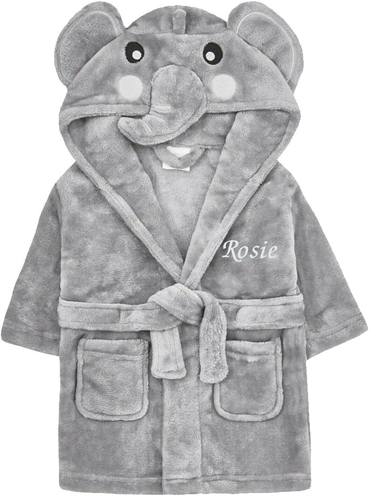Personalised Animal Dressing Gown Robe Baby Girl Boy Hooded Bathrobe