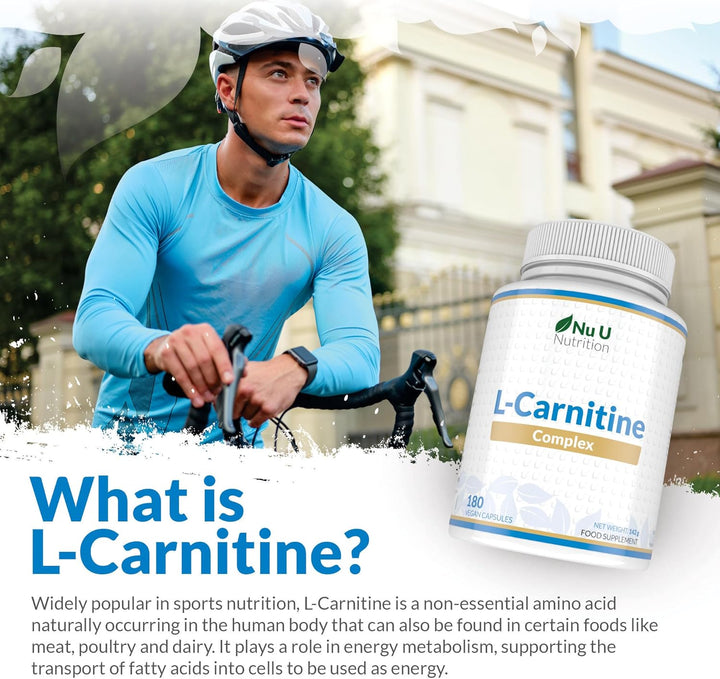 L-Carnitine Tartrate Complex 2200Mg - 180 Vegan Capsules - with Chromium, Riboflavin, Biotin, Vitamin D, B3 & B6 - High Strength L Carnitine Supplement - Made in the UK -