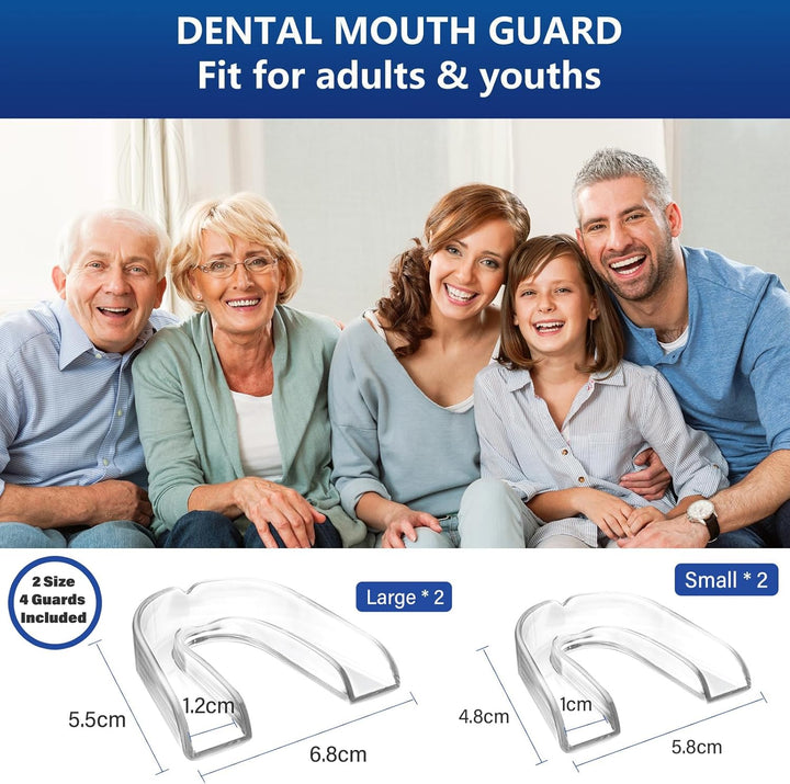 4 Pack Mouth Guard for Teeth Grinding & Bruxism – Custom Moldable Night Guard for Adults & Kids, Stops Clenching & Snoring, Reusable Sleep Gum Shield with Travel Case