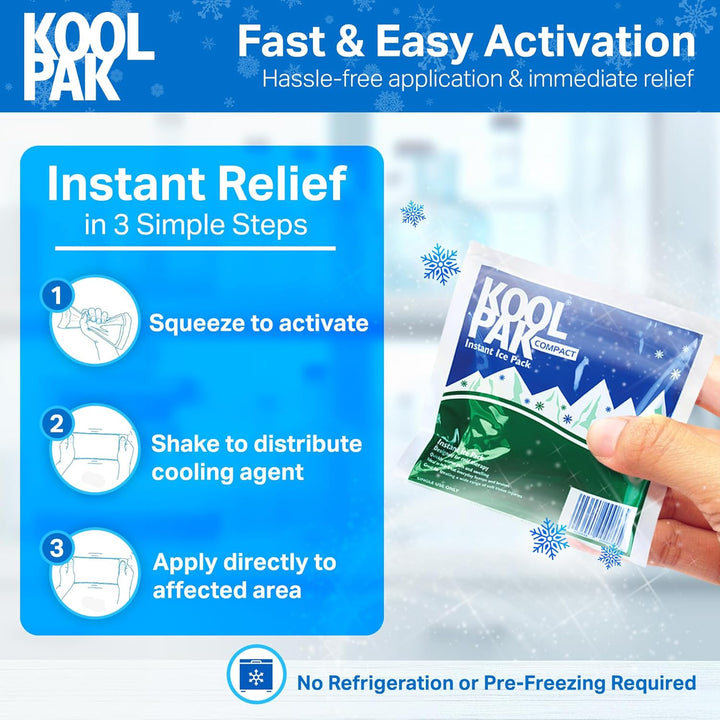 Compact Instant Ice Packs - 15X15Cm Cold Therapy Packs for Injuries & Pain Relief - Quick Squeeze Activation, Single Use - Stays Cold for 20 Minutes - First Aid Essential (20 Pack)