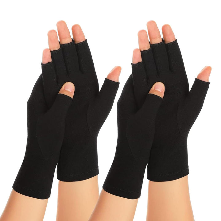 2 Pairs Compression Gloves for Women and Men, Bamboo Arthritis Fingerless Gloves for Pain Relief