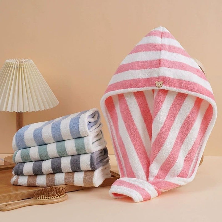 Thicken Hair Towel Wrap - Super Soft, Fast Drying Turbans for Long, Thick, Curly Hair - anti Frizz Wrap with Elastic Strap (Two-Tone)