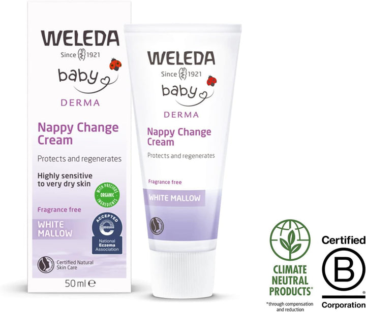 Baby Derma Nappy Cream, White Mallow, Barrier Cream for Baby, Dermatologically Tested for Very Dry Skin, Developed by Professionals, Fragrance Free, 50 Ml