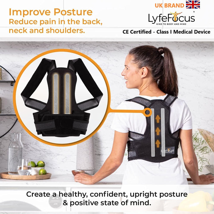 S1 Premium Breathable Back Posture Corrector for Men & Women - Upper Back Support, Back Brace & Straightener - Effective Posture Correction for Neck, Shoulder & Back Pain (Black, Large)