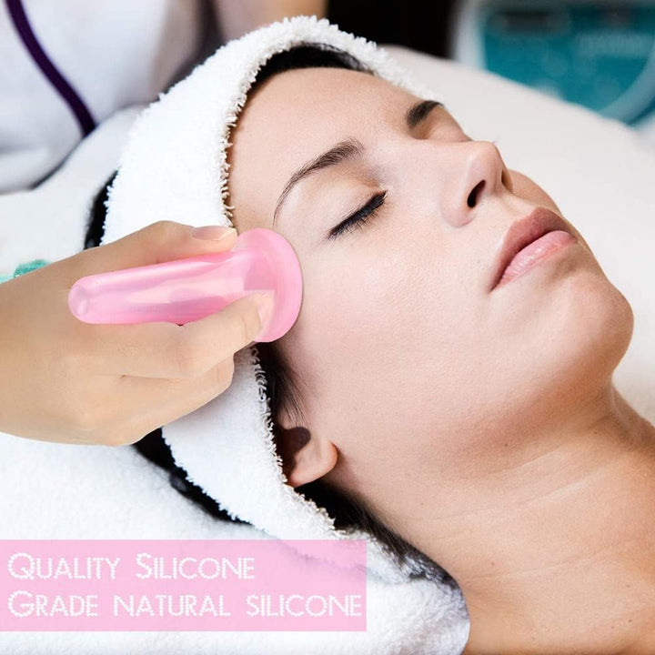 4 Pcs Silicone Facial Cupping Therapy Set Vacuum Massage Cup Kit Body Cupping Cup Set for Face Neck Back Eyes Massage Vacuum Cans Suction anti Cellulite Massager Health Care (Pink)