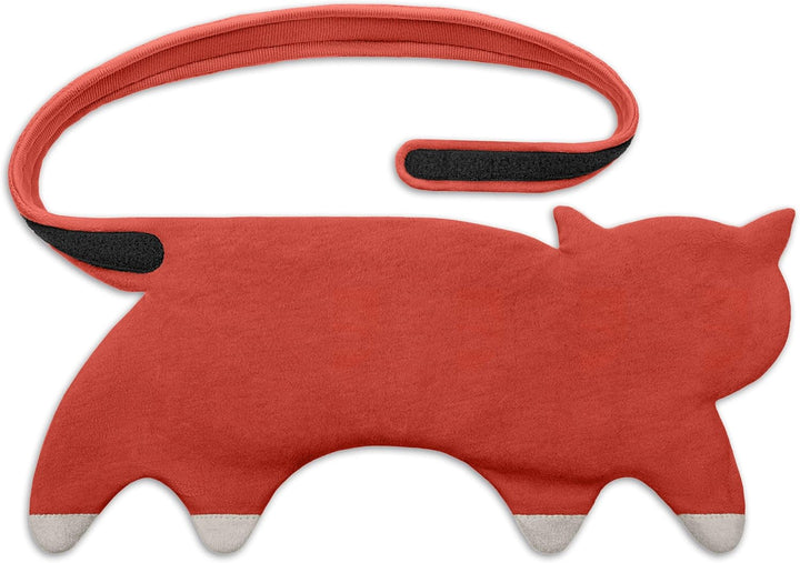 10-Chamber Wheat Bag for Microwave, Washable - Grain Pillow Made of 100% Organic Cotton & Organic Wheat - Ideal Natural Relief for Stomach and Period Pain - Cat, Red