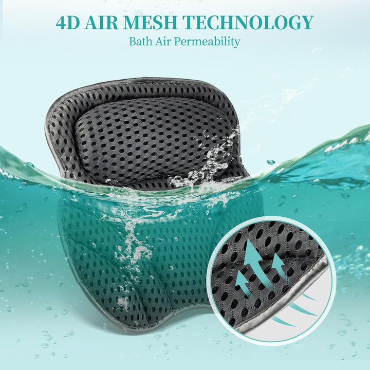 Bath Pillow Neck Back Support - Cushion for Women Men Spa Gifts Luxury Waterproof 4D Mesh Bathtub Pillows with 6 Non-Slip Suction (37×38)