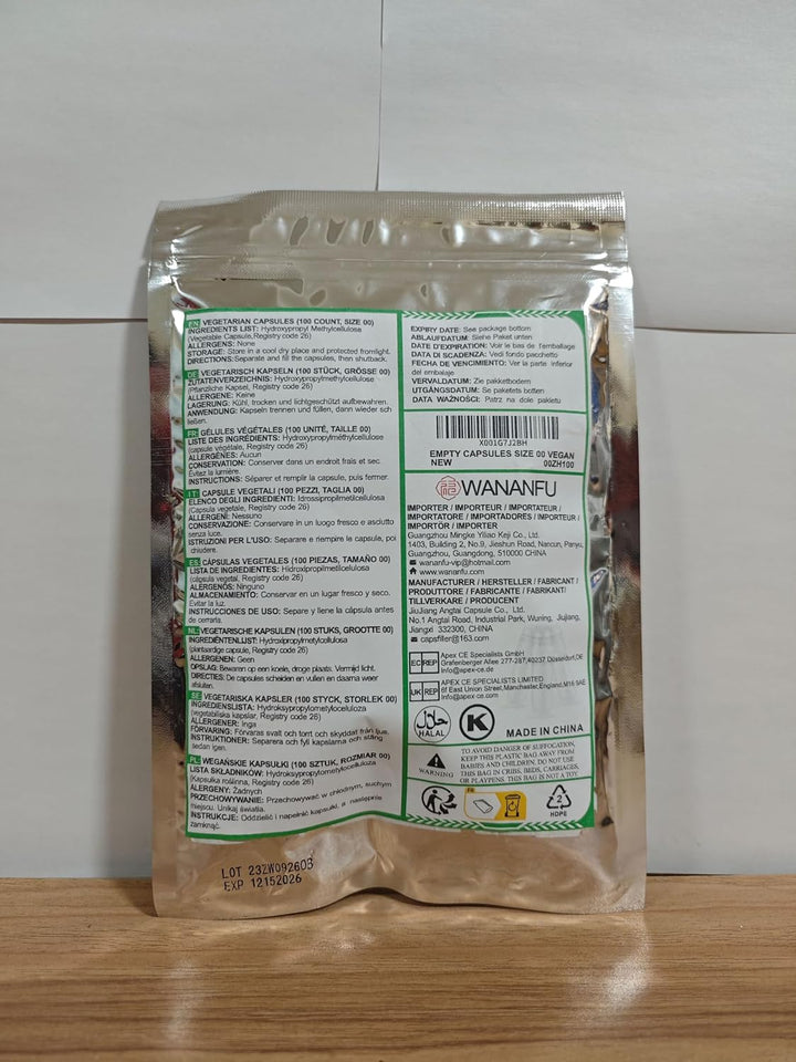 Size 00 Empty Capsules Vegetarian (100 Count) Bundle with Micro Lab Spoon with Powder Tamper, Compatible with Capsule Filling Machine