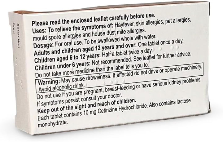 Hayfever Allergy Relief Cetirizine 10Mg 30 Tablets