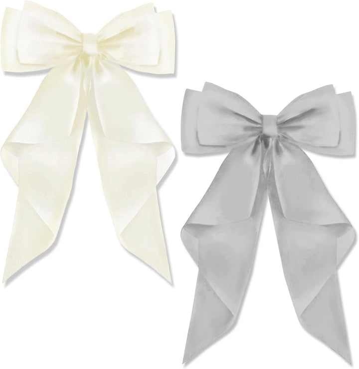 2 PCS Big Bow Hair Clips with Long Silky Satin, Solid Color French Barrette Simple Hair Fastener Accessories for Women Girls