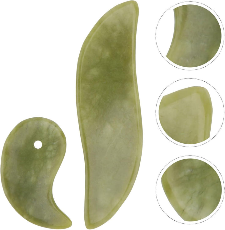 2Pcs Natural Jade Gua Sha Tool for Facial Massage and Body Relaxation Smooth Green Jade Boards Comfortable Grip for Skin Care and Anti-Aging Therapy