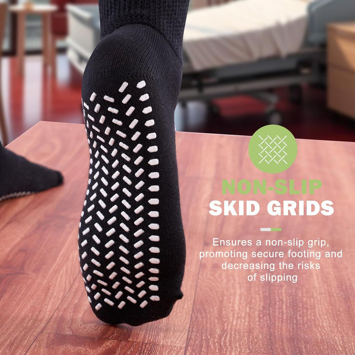 Diabetic Girp Socks for Men Women, 3 Pairs Non Slip Soft Extra Wide Top Sock for Swollen Feet Ankle Leg, 90% Cotton Hospital Breathable Slipper Socks