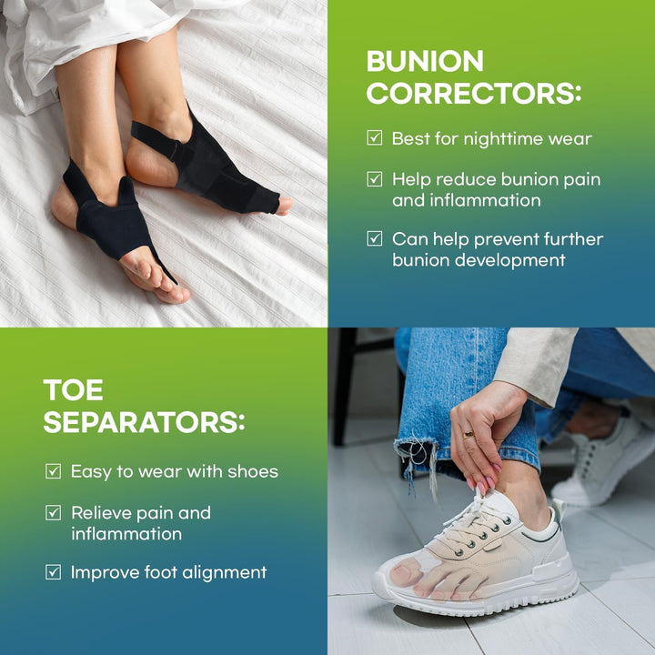 Day-Night Support Bunion Corrector – Orthopedic Bunion Splint – Big Toe Straightener – Non-Surgical Hallux Valgus Correction for Women and Men (6-Piece Kit)