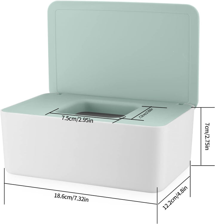 2 PCS Wipes Dispenser Case Box, Baby Dry Wet Tissue Paper Holder, Storage with Lid, Keep Fresh (White + Green Cover)