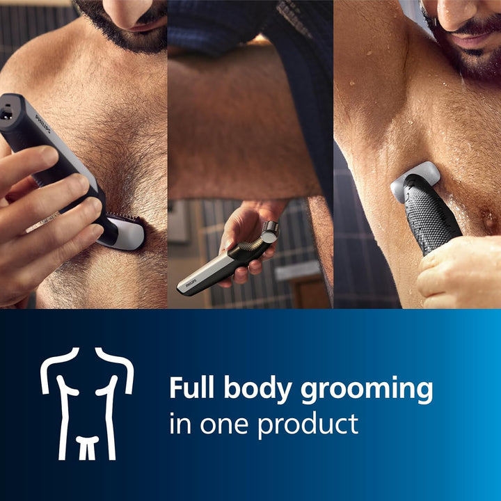 Bodygroom Series 3000 Showerproof Groin and Body Trimmer, Close and Comfortable Shave, Complete Body Grooming, 50 Min. Runtime, Model BG3017/01, Black