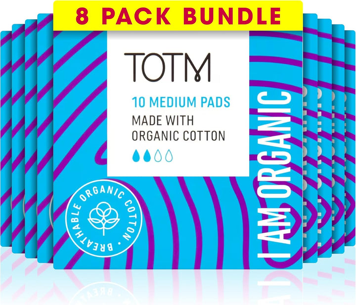 Organic Cotton Sanitary Pads with Triple-Layer Protection | Medium - Pack of 10 | Breathable Period Care with Secure Wings & Waterproof Backing | Sanitary Towels for Day & Night