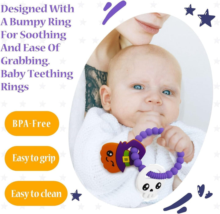 Pumpkin Teethers Cute Ghouls Ring Teethers Silicone Baby Teether,Girl or Boy Halloween Teethers,Nightmare before Halloween Gifts