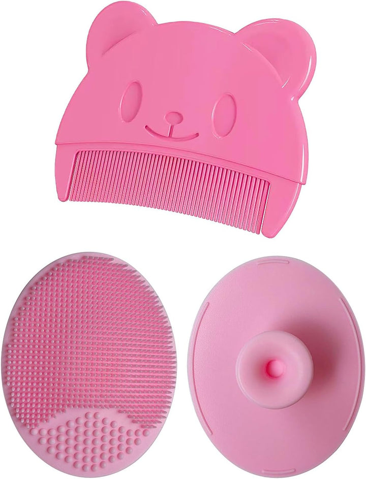 Baby Bath Brush, Baby Cradle Cap Brush, Silicone Massage Brush, Baby Comb, Children'S Comb（3Pcs） (Blue)