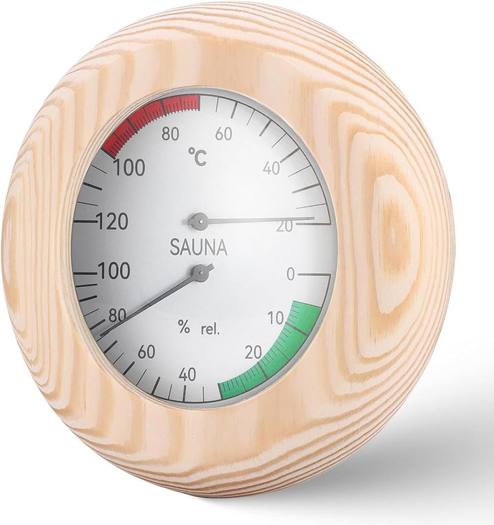 Sauna Thermometer Hygrometer: 2-In-1 round Wooden Sauna Room Thermometer and Hygrometer High Accuracy Measuring Thermometer for Steam Room Sauna Room