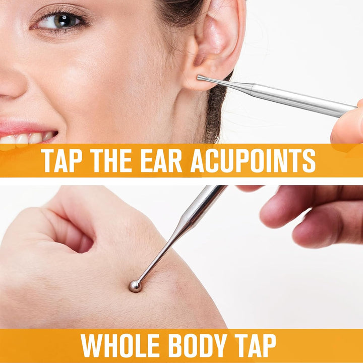 Double Headed Body Probe Pen Acupuncture Pen Stainless Steel Manual Acupressure Pen Portable Fascia Massage Tool Facial Reflexology Tools Promote Blood Circulation for Facial Massager