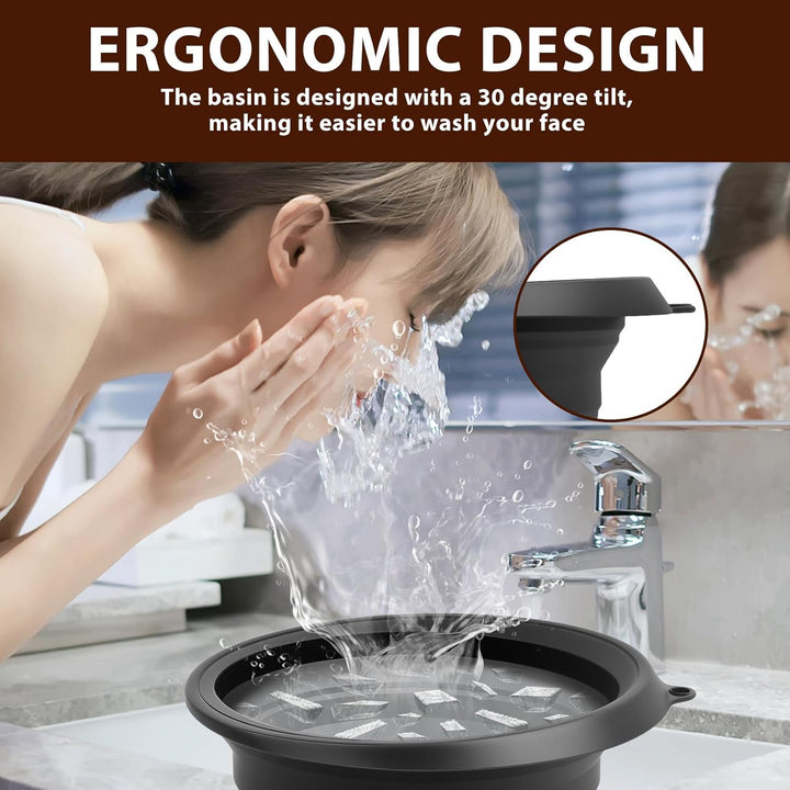 Face Bowl for Ice Quick Cooling Foldable Silicone Wash Basin with Built-In Ice Tray Portable Washing Basin for Puffiness Relief Soothe Skin Bathroom Accessories