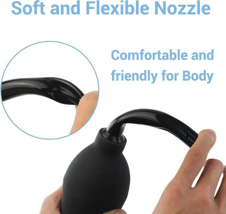 10Oz Silicone Enema Bulb Kit for Men Women Colon Cleaning Comfortable Coffee Enemas Shower Head 4.8' Tips (Black)