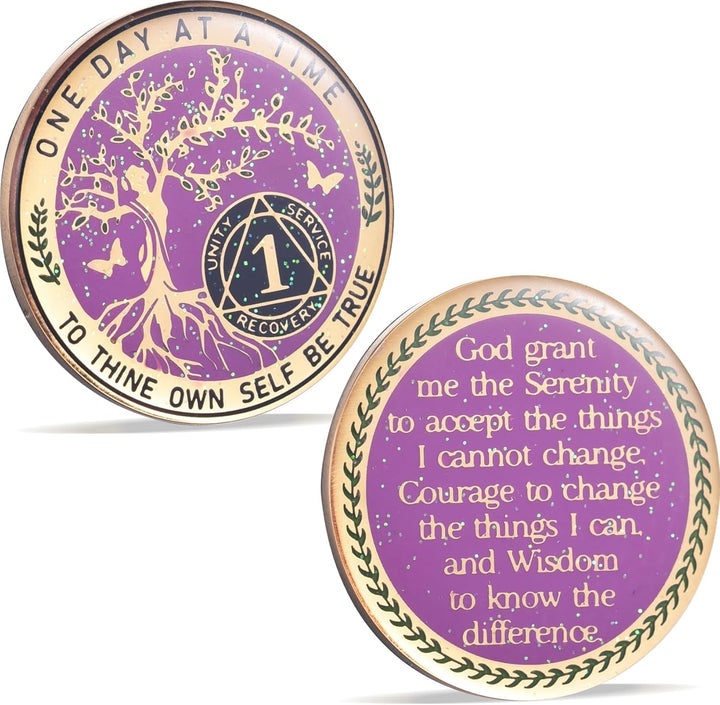 One Year Sobriety Coin AA Chips and Medallions Sobriety Coin for Women Tree of Life Recovery Coins Anniversary Token Sobriety Gifts Alcoholics Anonymous Gift - to Thine Own Self Be True