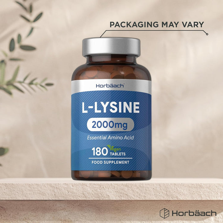 L-Lysine 2000Mg | 180 Tablets | Essential Amino Acid | Premium Supplement | Vegan & Vegetarian | by
