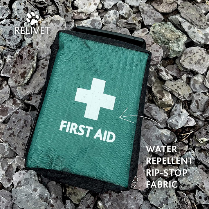 Pet First Aid Kit - Essential Care for Dogs and Cats, Ideal for Travel, Camping, Home Use, Includes Saline, Bandages, Durable Rip-Stop Fabric Bag, 1 Kit